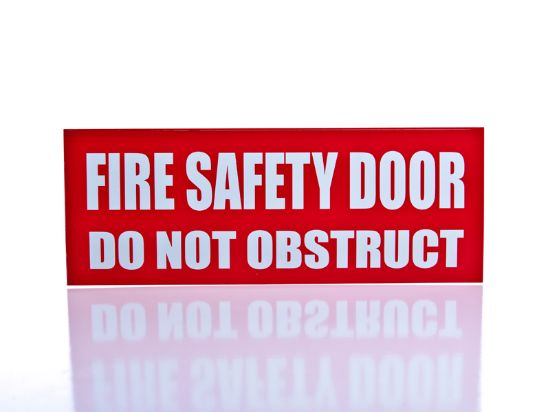 Picture of Fire Safety Door Do Not Obstruct  Sign - Red